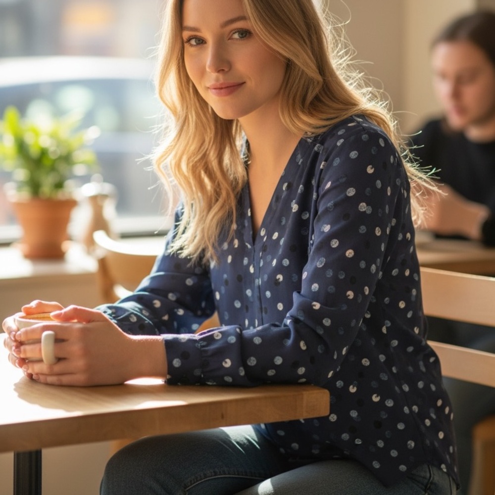 Navy Polka Dot Blouse